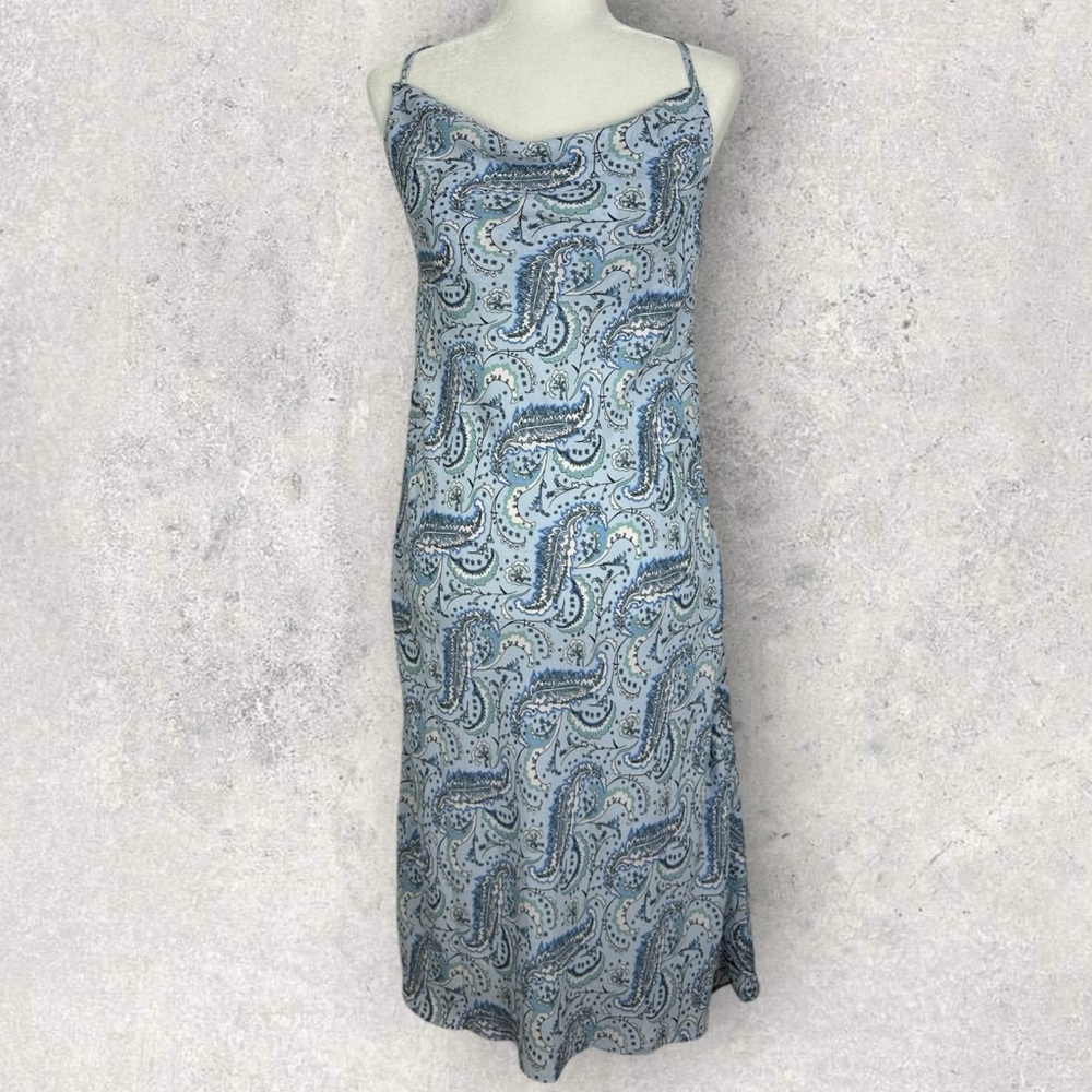 Into Blue Floral Tie Back Drape Front Floral Midi Dress Womens Size 12 Lined‎